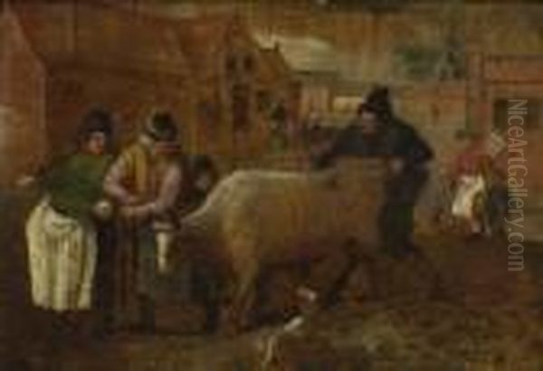 Bauern Mit Einem Ochsen Auf Der
 Dorfstrase. Oil Painting by Abel Grimmer