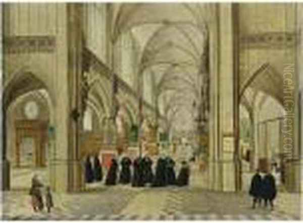 A Church Interior With A Funeral Procession Oil Painting by Abel Grimmer