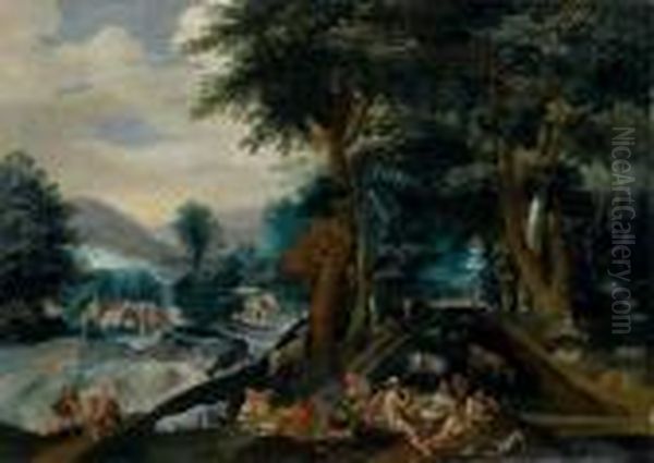 Sosta Di Pastori In Una Radura Oil Painting by Jacob Grimmer