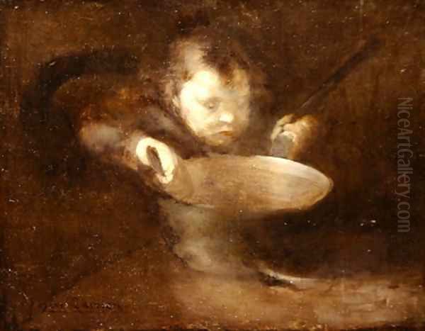 Child at the saucepan Oil Painting by Eugene Carriere