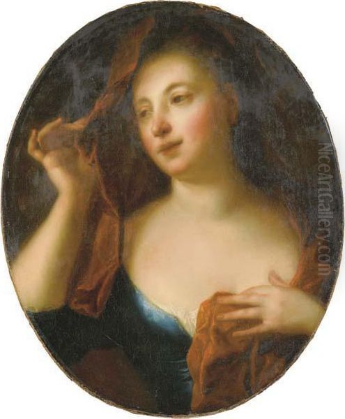 Portrait De Femme Au Voile Rouge Oil Painting by Jean-Alexis Grimou