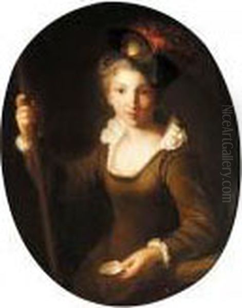 A Portrait Of A Young Pilgrim Holding A Staff And A Scallop Shell Oil Painting by Jean-Alexis Grimou