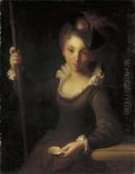 Portrait Of A Girl, Three-quarter-length, Dressed As A Pilgrim Oil Painting by Jean-Alexis Grimou