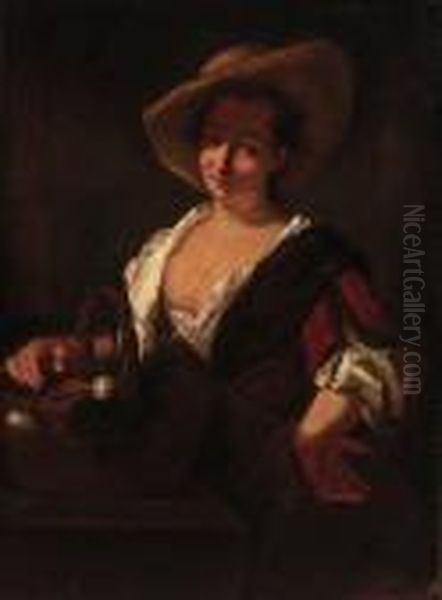 A Peasant Woman With A Basket Of Fruit Oil Painting by Jean-Alexis Grimou