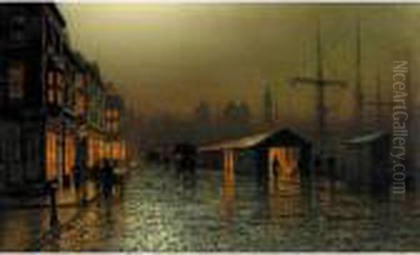 Hull Docks By Night Oil Painting by Arthur E. Grimshaw