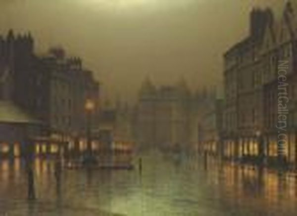 The Royal Mile, Edinburgh: The Approach To Holyrood Palace Oil Painting by Louis H. Grimshaw