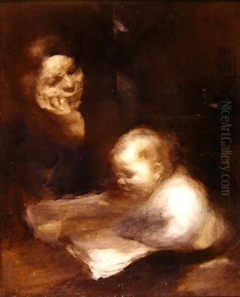 Mother and Child reading Oil Painting by Eugene Carriere