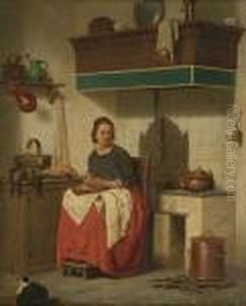 Woman In Interior Preparing A Meal Oil Painting by Charles Joseph Grips