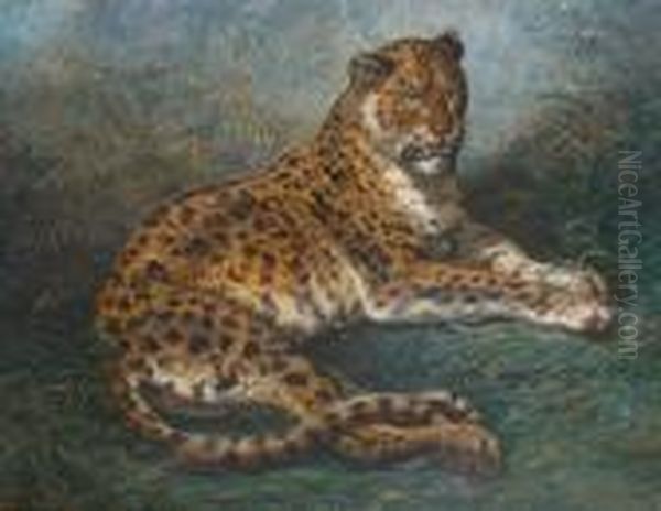 Leopard Oil Painting by Ernest Henry Griset