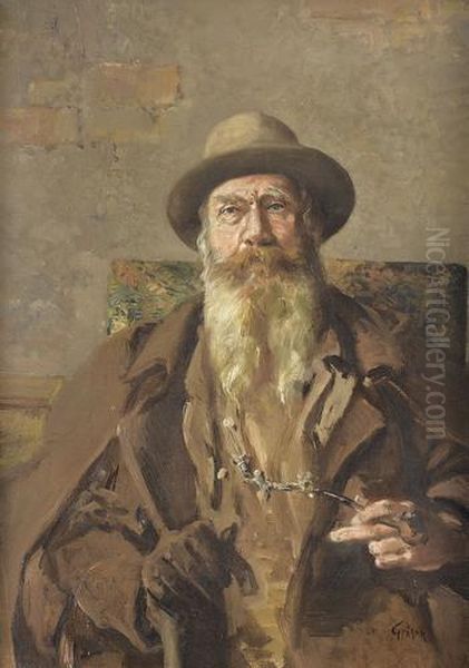 Bartiger Mann Mit Pfeife Oil Painting by Francois Adolphe Grison