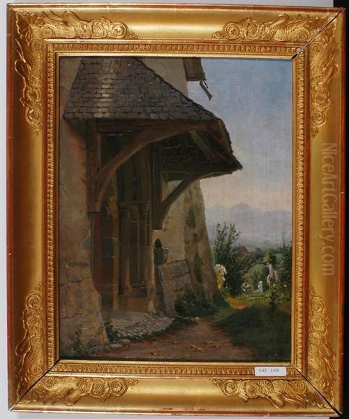 Church Entrance. Oil Painting by Francois Adolphe Grison