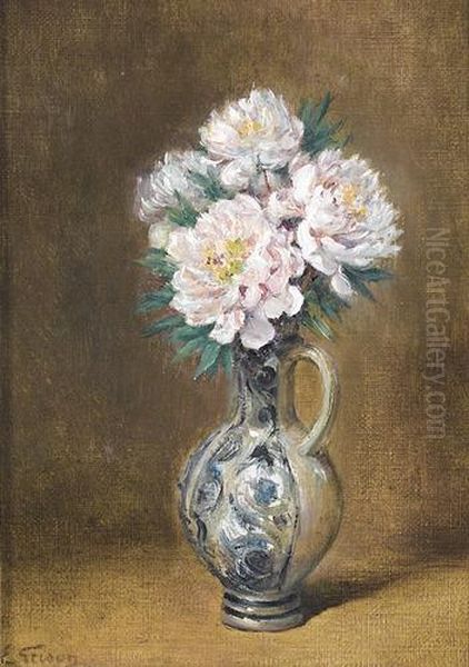 Stillleben Mit Dahlien. Oil Painting by Francois Adolphe Grison