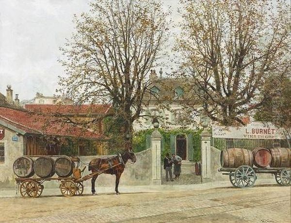 La Rue De La Mairie Aux Eaux-vives. Oil Painting by Francois Adolphe Grison