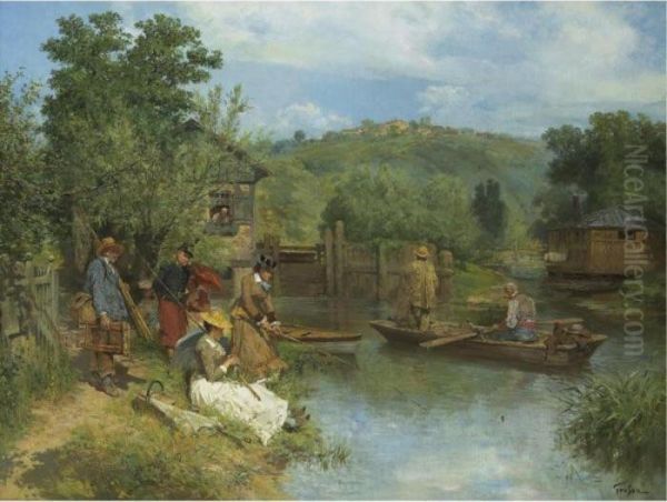 La Partie De Peche Oil Painting by Francois Adolphe Grison