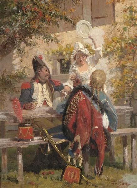 Servante Et Militaires Oil Painting by Francois Adolphe Grison