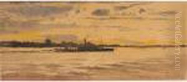 A Group Of Five Sketches Of The River Volga Oil Painting by Nikolai Nikolaievich Gritsenko