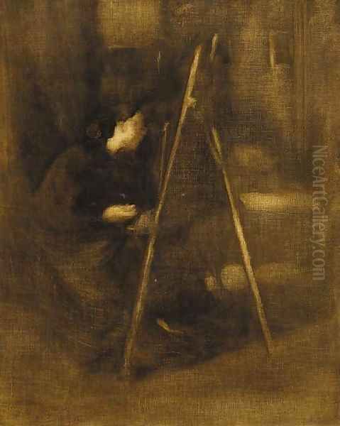 An artist at her easel Oil Painting by Eugene Carriere