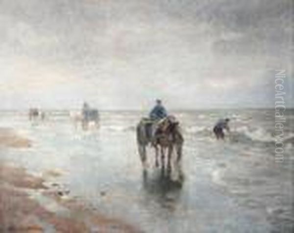 Muschelfischer Am Strand Oil Painting by German Grobe