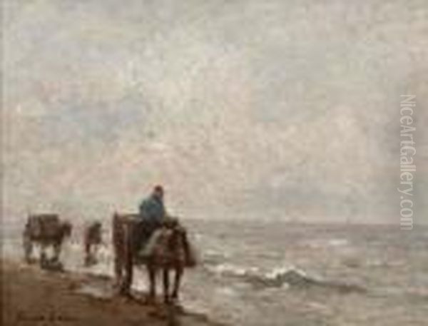 Schelpenvissers Op Het Strand Bij Katwijk Oil Painting by German Grobe