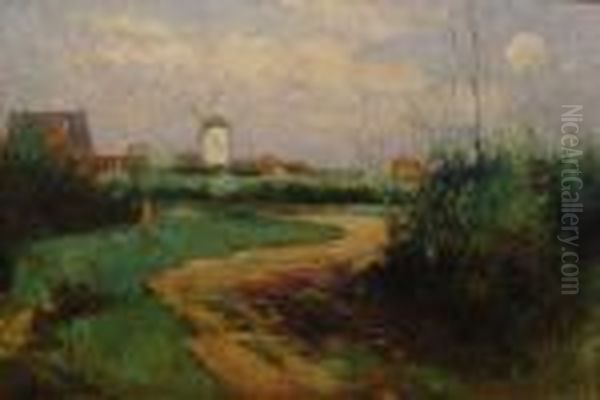 Landschaft Mit Windmuhle Oil Painting by German Grobe