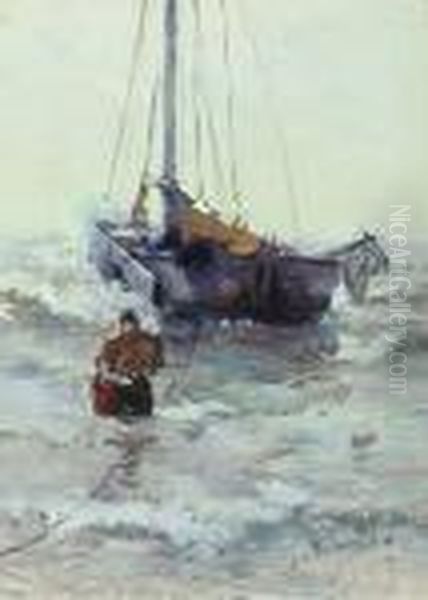 Anlandendes Fischerboot Oil Painting by German Grobe