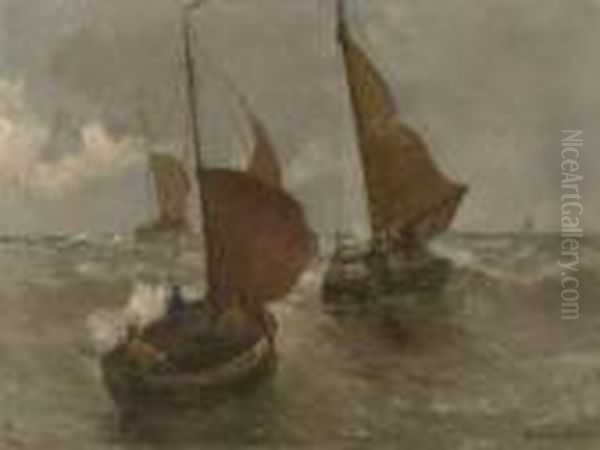 Fischerboote Auf Bewegter See Oil Painting by German Grobe