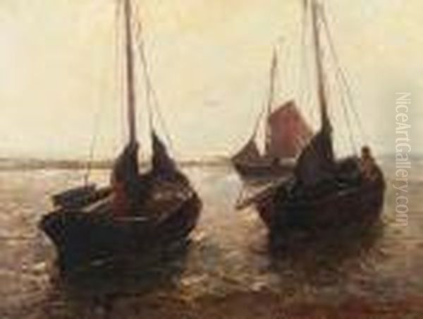 Fishing Boats Oil Painting by German Grobe