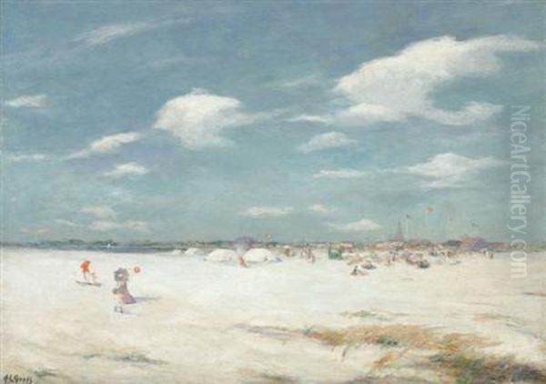 American, 1856- A Breezy Day Onhighland Beach Oil Painting by Albert Lorey Groll