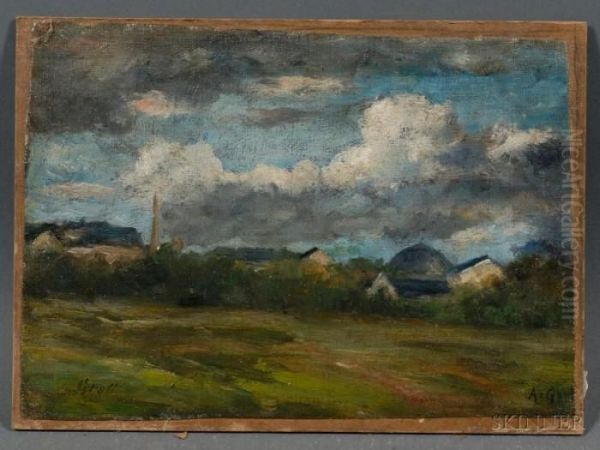 Landscape Sketch With Distant Farmhouses Oil Painting by Albert Lorey Groll