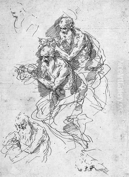 Three studies for a Saint Jerome, with two other heads Oil Painting by Donato Creti