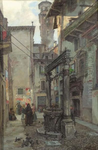 A Waterwell In Verona Oil Painting by Theodor Groll