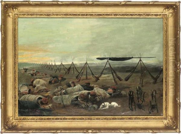 French Soldiers Sleeping At The Frontier Oil Painting by Paul Louis Narcisse Grolleron