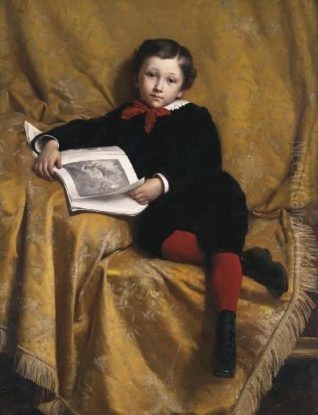 Portrait Of A Boy, Seated, Holding An Open Book Oil Painting by Paul Louis Narcisse Grolleron