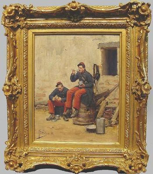 Two Soldiers Break For A Meal Oil Painting by Paul Louis Narcisse Grolleron