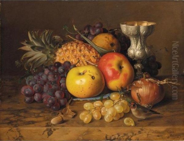 Stilleben Mit Trauben, Apfeln Und Ananas (still Life With Grapes, Apples And Pineapple) Oil Painting by Theude Gronland