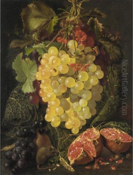 Still Life Of Fruit And A Field Mouse Oil Painting by Theude Gronland