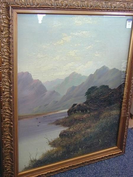 Loch In A Mountainous Landscape Oil Painting by William Henry Charles Groome