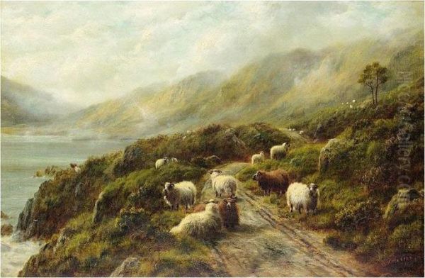 Sheep By A Loch Oil Painting by William Henry Charles Groome