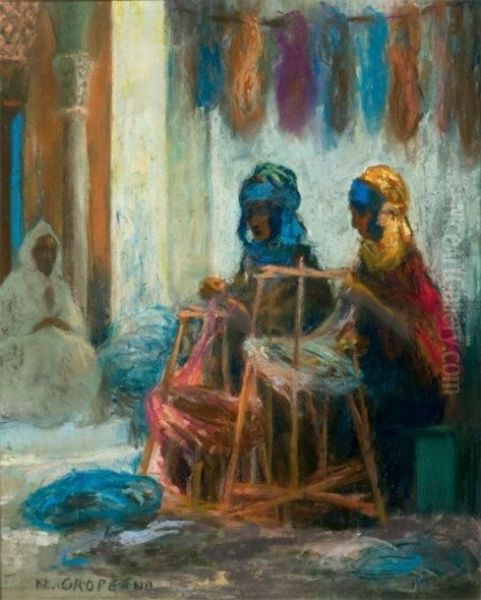 Les Fileuses Marocaines Oil Painting by Nicolae Gropeano