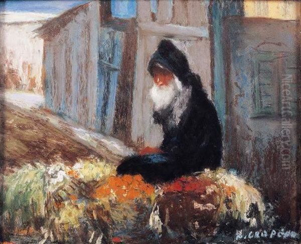 Homme A La Barbe Blanche Vendant Des Fleurs Oil Painting by Nicolae Gropeano