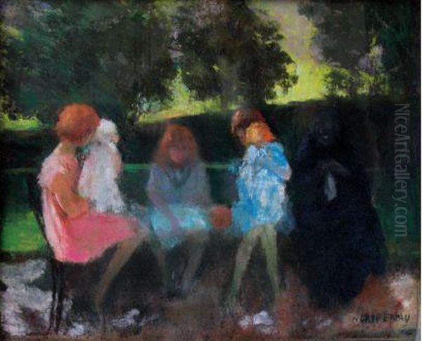 Trois Fillettes Et Leur Nurse Oil Painting by Nicolae Gropeano