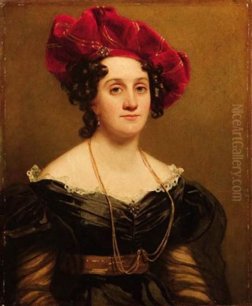 Ritratto Femminile In Veste Nera E Cappello Rosso Oil Painting by Antoine-Jean Gros