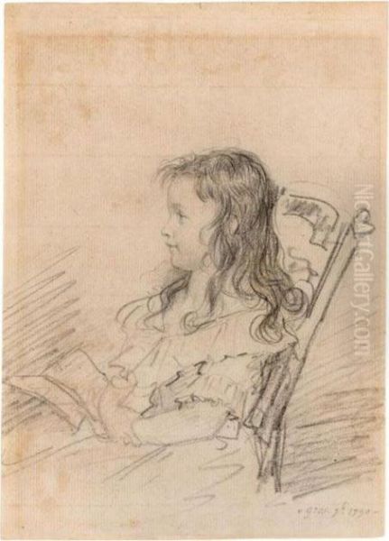 Portrait Of A Young Girl, Sitting In A Chair With A Book In Her Hand Oil Painting by Antoine-Jean Gros