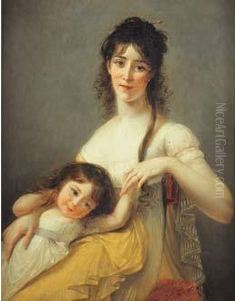 Portrait De Madame Auguste Durand Et De Sa Fille Heloise Oil Painting by Antoine-Jean Gros