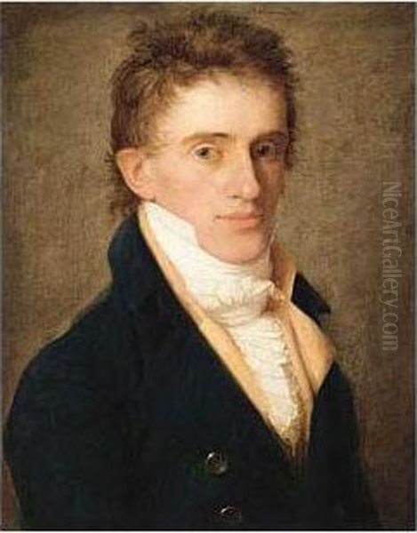 Portrait Of A Gentleman, Half-length, Wearing A Blue Jacket Oil Painting by Antoine-Jean Gros