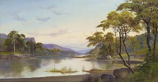 A River Landscape, Probably The Hudson Oil Painting by Daniel Charles Grose