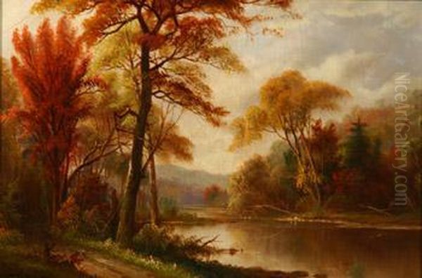 Fall River Landscape Oil Painting by Daniel Charles Grose