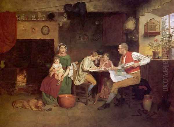 Answering the Emigrant's Letter, 1850 Oil Painting by James Collinson