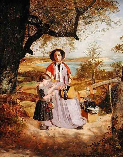 Mother and Child by a Stile, with Culver Cliff, Isle of Wight, in the distance c.1849-50 Oil Painting by James Collinson