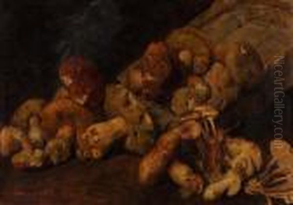 Cestino Di Funghi Oil Painting by Giacomo Grosso